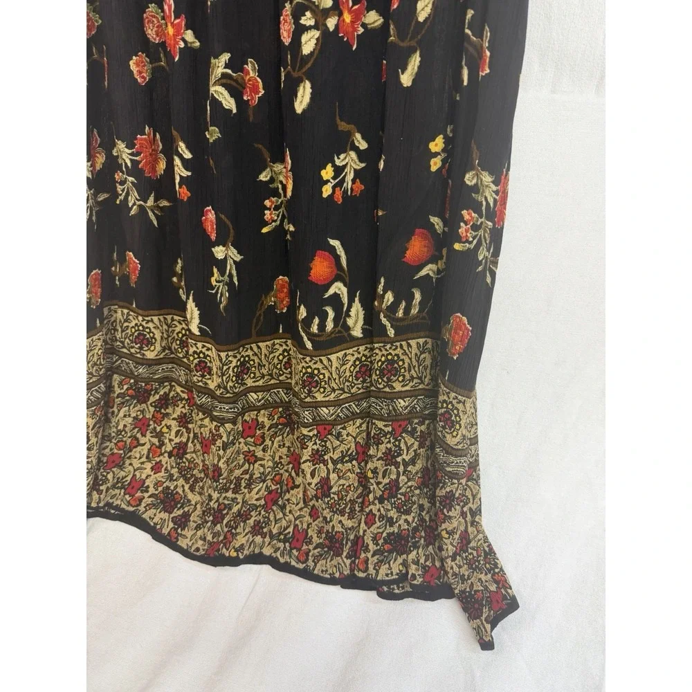 Peasant Boho Whimsy Western Black Floral Maxi Skirt Red/Beige/Green White Stag
